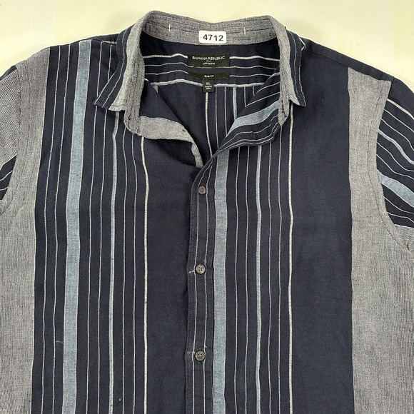 Banana Republic Other - Banana Republic Linen Cotton SLim Fit Shirt Men's XL Blue Striped Short Sleeve